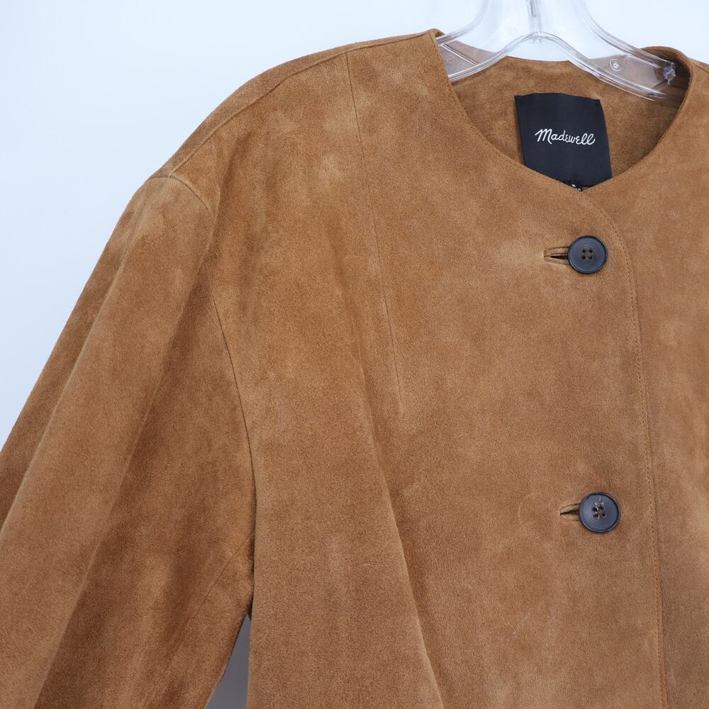 MADEWELL Crop Suede Cardigan Jacket Cognac Long Sleeve Boxy Fit Women's M - Picture 6 of 15